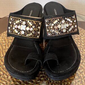 Donal J Pliner Black Suede Jeweled Wedge